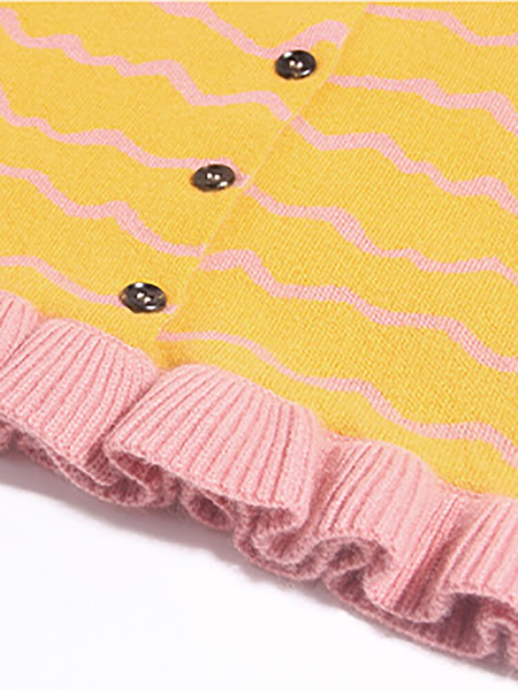 Girls Colorful Button-Up Cashmere Cardigan with Scalloped Trim